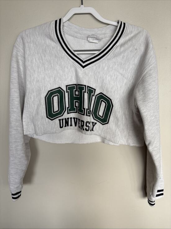 Champion Tops - Champion Reverse Weave Ohio University Crop Sweatshirt Womens Small White V Neck